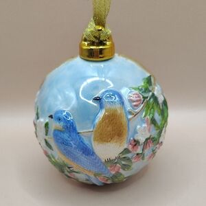 Vintage Ceramic Hand Painted Blue and Gold 3D Blue Bird Ornament